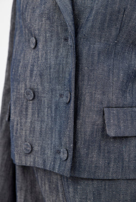 Cotton Linen Denim Jacke, Indigo from ODEEH 
