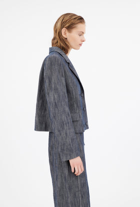 Cotton Linen Denim Jacke, Indigo from ODEEH 
