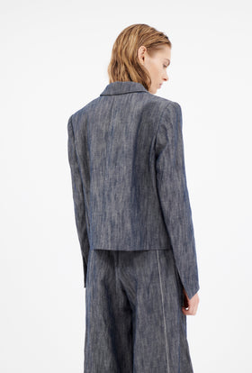 Cotton Linen Denim Jacke, Indigo from ODEEH 
