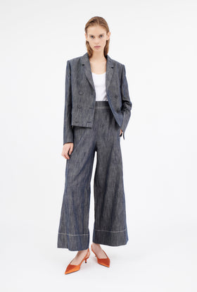 Cotton Linen Denim Jacke, Indigo from ODEEH 