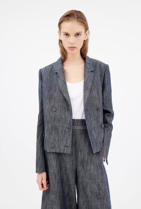 Cotton Linen Denim Jacke, Indigo from ODEEH 
