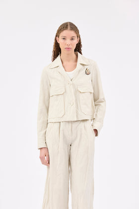Pin Stripe Gabardine Jacke, Ivory from ODEEH 