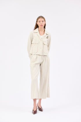 Pin Stripe Gabardine Jacke, Ivory from ODEEH 
