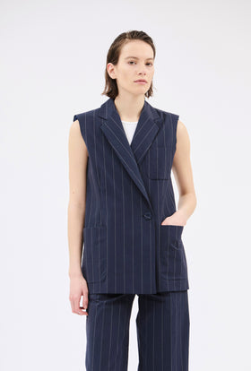 Paper Touch Stripe Vest, Marine from ODEEH 