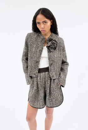 HERINGBONE BOUCLÈ Jacke, Dusty Brown from ODEEH 