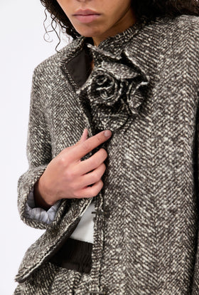 HERINGBONE BOUCLÈ Jacke, Dusty Brown from ODEEH 