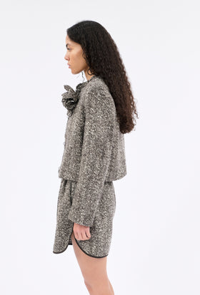 HERINGBONE BOUCLÈ Jacke, Dusty Brown from ODEEH 