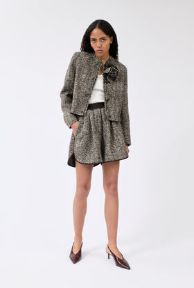 HERINGBONE BOUCLÈ Jacke, Dusty Brown from ODEEH 