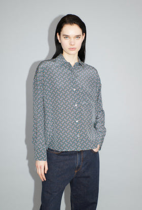 Morphid Grid on Crepe de Chine Bluse, Lake Green from ODEEH 