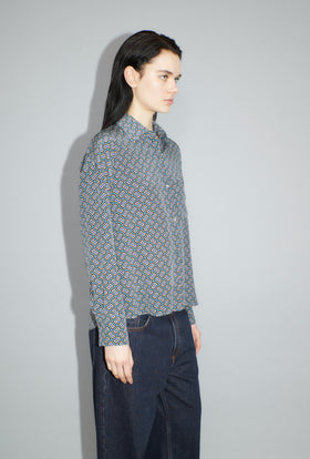Morphid Grid on Crepe de Chine Bluse, Lake Green from ODEEH 