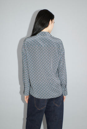 Morphid Grid on Crepe de Chine Bluse, Lake Green from ODEEH 
