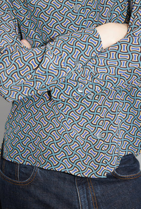 Morphid Grid on Crepe de Chine Bluse, Lake Green from ODEEH 