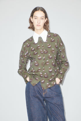 Overprinted Stripe Bluse, Dark Olive from ODEEH 