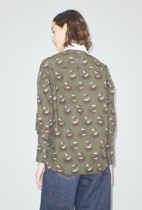 Overprinted Stripe Bluse, Dark Olive from ODEEH 