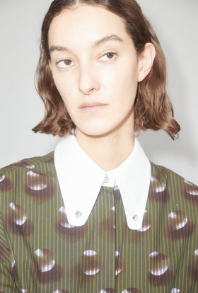 Overprinted Stripe Bluse, Dark Olive from ODEEH 