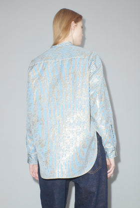 Roman Stripe Gold Paint Bluse, Mountain Blue from ODEEH 