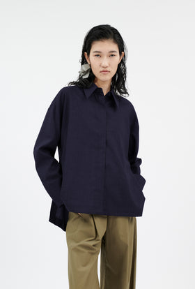 Super Light Wool Bluse, Navy from ODEEH 