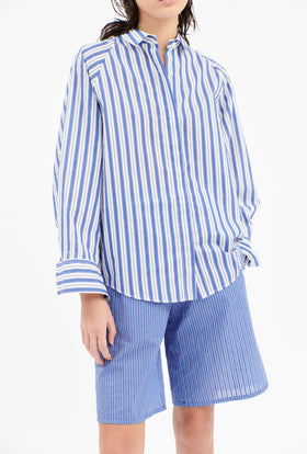 Light Cotton Stripes Bluse, Baltic Blue from ODEEH 