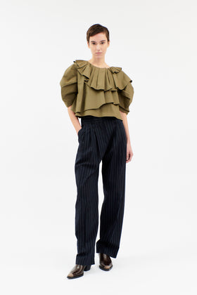 Poplin Bluse, Dark Olive from ODEEH 