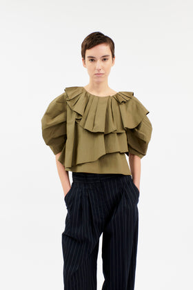 Poplin Bluse, Dark Olive from ODEEH 