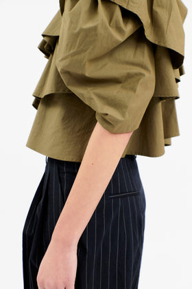 Poplin Bluse, Dark Olive from ODEEH 