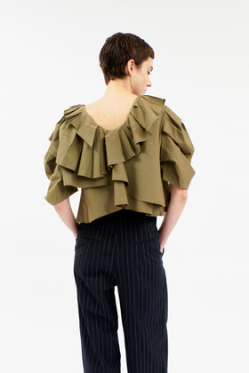 Poplin Bluse, Dark Olive from ODEEH 