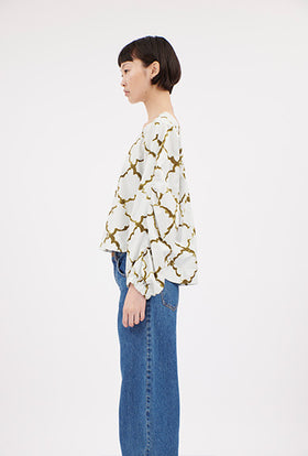 Painted Arabesque Pop Bluse, Goldolive from ODEEH 