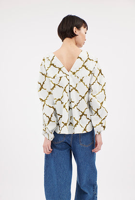 Painted Arabesque Pop Bluse, Goldolive from ODEEH 