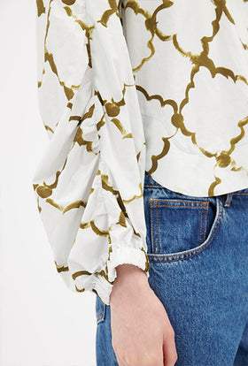 Painted Arabesque Pop Bluse, Goldolive from ODEEH 
