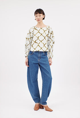 Painted Arabesque Pop Bluse, Goldolive from ODEEH 