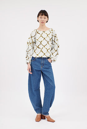 Painted Arabesque Pop Bluse, Goldolive from ODEEH 
