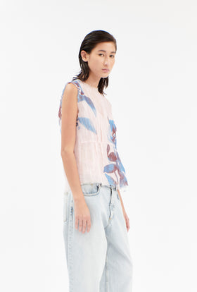 Painted Peonies Shirt, Capri Blue from ODEEH 
