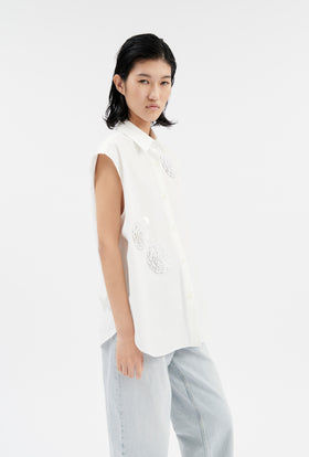 Diagonal Popeline Bluse, Milk from ODEEH 