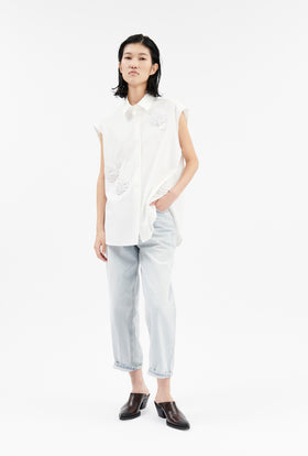 Diagonal Popeline Bluse, Milk from ODEEH 