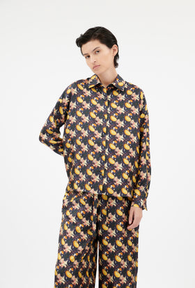 Magnolias & Buds Twill Bluse, Deep Purple from ODEEH 