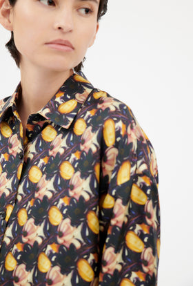Magnolias & Buds Twill Bluse, Deep Purple from ODEEH 