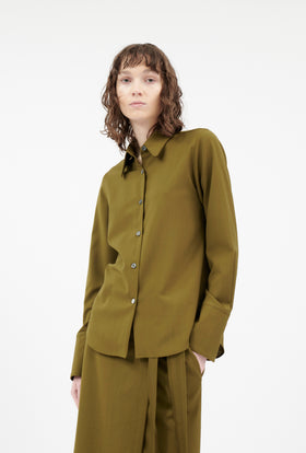 Light Weight Wool Bluse, Dark Olive from ODEEH 