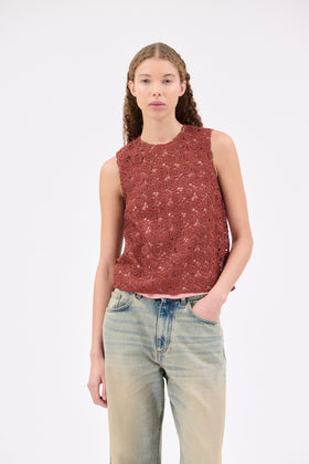 Guipure Lace Top, Marble Red from ODEEH 