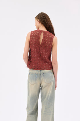 Guipure Lace Top, Marble Red from ODEEH 