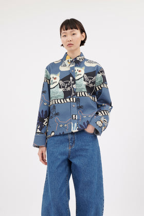 Cats & Tigers Gabardine Bluse, Steel Blue from ODEEH 