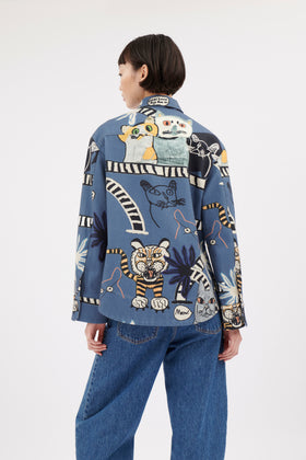 Cats & Tigers Gabardine Bluse, Steel Blue from ODEEH 