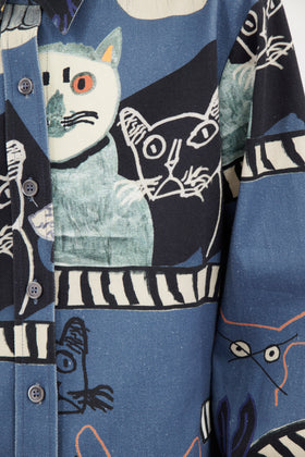 Cats & Tigers Gabardine Bluse, Steel Blue from ODEEH 