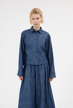 Micro Canvas Bluse, Denim Blue from ODEEH 