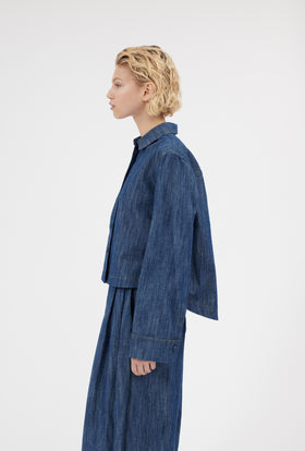 Micro Canvas Bluse, Denim Blue from ODEEH 