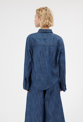 Micro Canvas Bluse, Denim Blue from ODEEH 