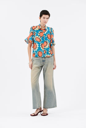 Pop Flowers Bluse, Ocean from ODEEH 