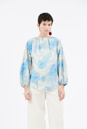 Scribbles Bluse, Turquoise Blue from ODEEH 