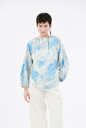 Scribbles Bluse, Turquoise Blue from ODEEH 