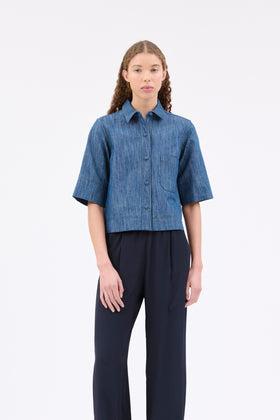 Micro Canvas Shirt, Denim Blue from ODEEH 