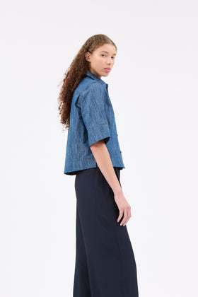 Micro Canvas Shirt, Denim Blue from ODEEH 